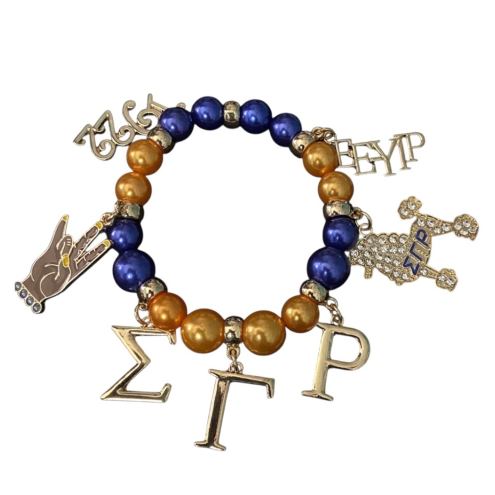 Sigma Gamma Rho Gold and Blue Charm Bracelet